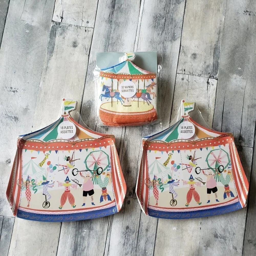NWT - Meri Meri Paper Circus Paper Plates (set of 32) Paper Napkins (set of 32)